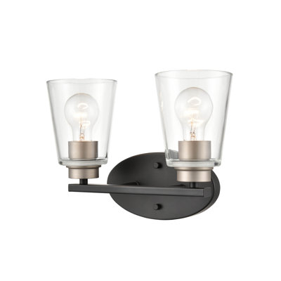 2 lumières 16 po Luminaire pour meuble-lavabo noir mat / nickel satiné
