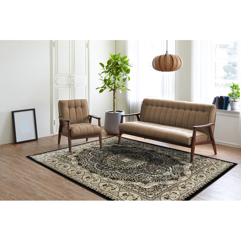 Tapis oriental noir / beige Ellowyn, Rectangle 3 pi 9 po x 5 pi 9 po
