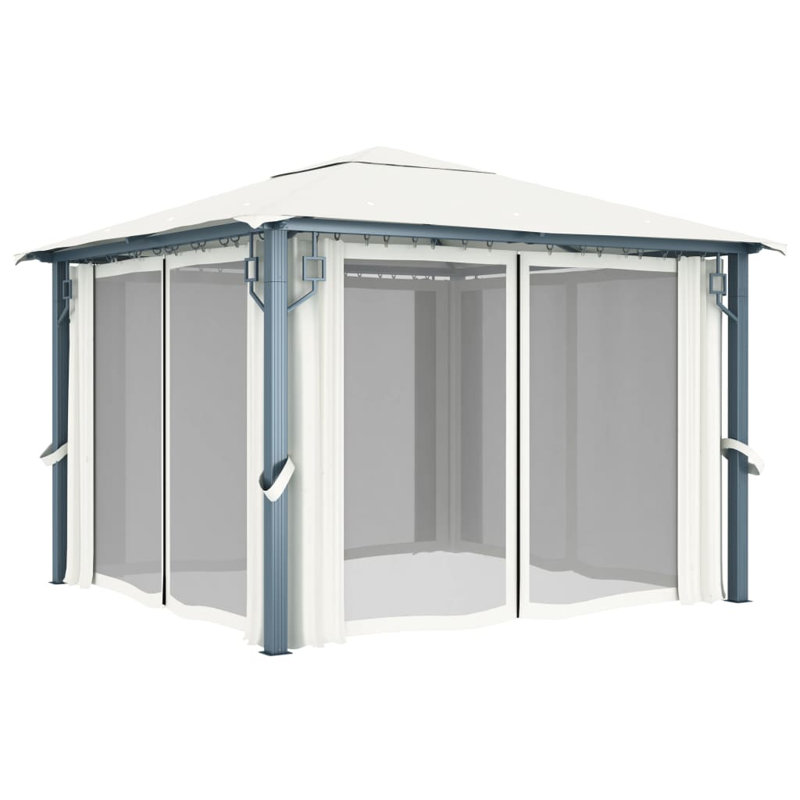 vidaXL Gazebo with Curtain 118.1"x118.1" Cream Aluminum, 9.8 Ft. W x 9.8 Ft. D