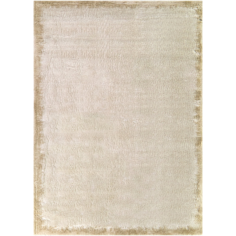 Rakhimov Taupe Solid Border Area Rug, Rectangle 5'3" x 7'