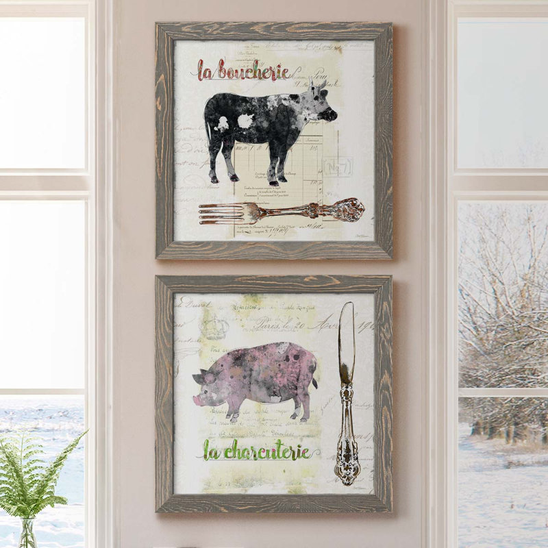 Vache dorée - ensemble de 2 peintures sur toile encadrées, H 20 po x l 40 po x P 1,5 po, Encadré gris