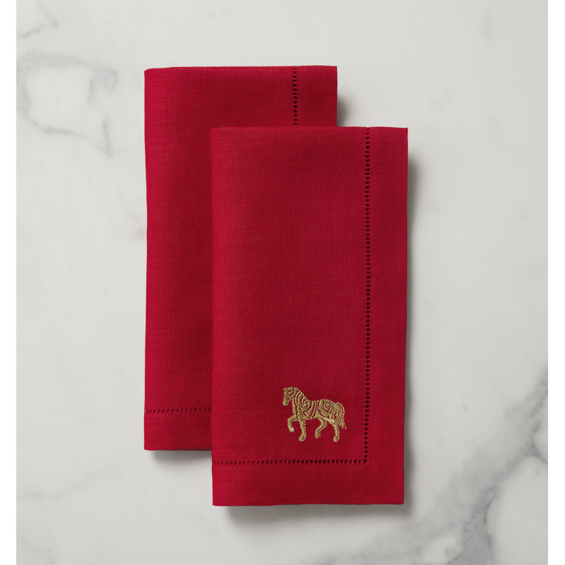 Lunar New Year Linen Square Napkins, Red