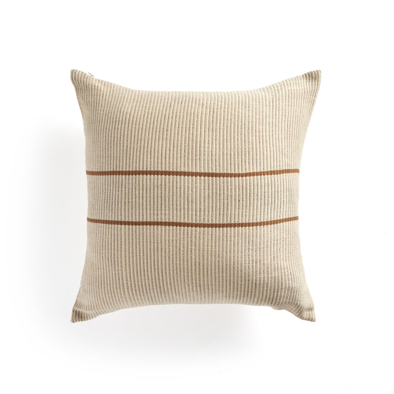 Handwoven Beige and Brown Cotton Square Pillow