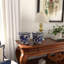 Contenants de rangement en grès cérame à motif floral et scénique traditionnel Glam Decor pour la maison ou le bureau, ensemble de 2 à 4 po - bleu et blanc