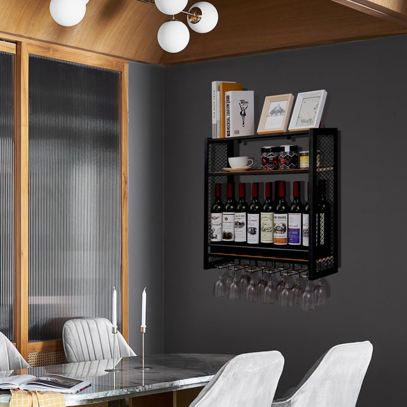 Wall Mounted Wine Bottle & Glass Rack