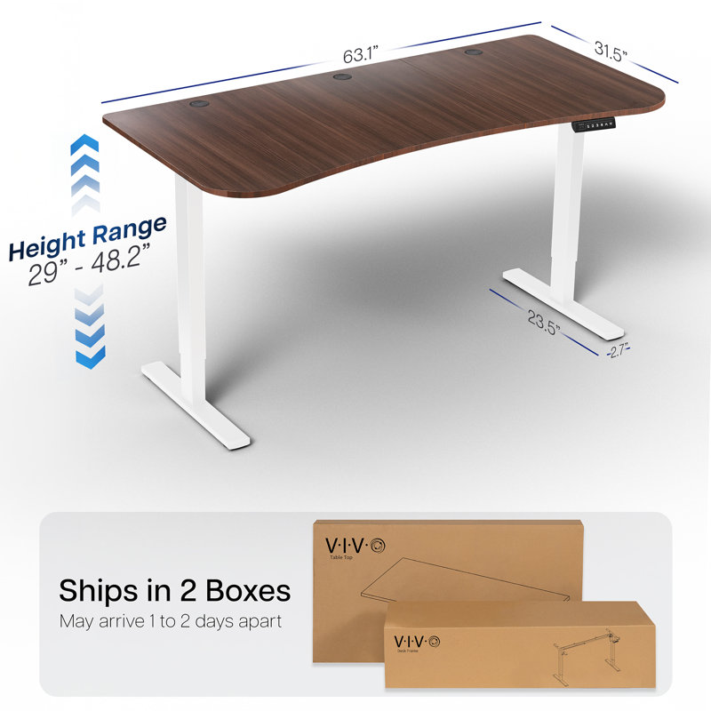 Bureau électrique électrique 63 po x 32 po (série DESK-KIT-1B1B), Noyer foncé / blanc