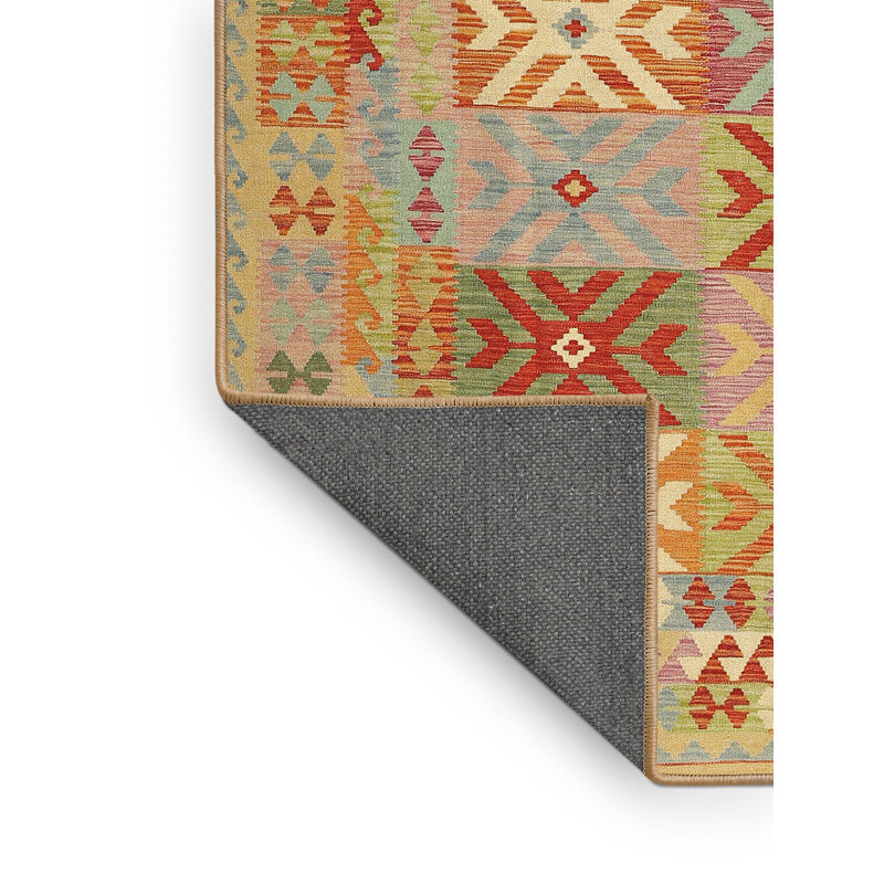 Tapis contemporain orange / jaune / vert, Rectangle 2 pi x 4 pi