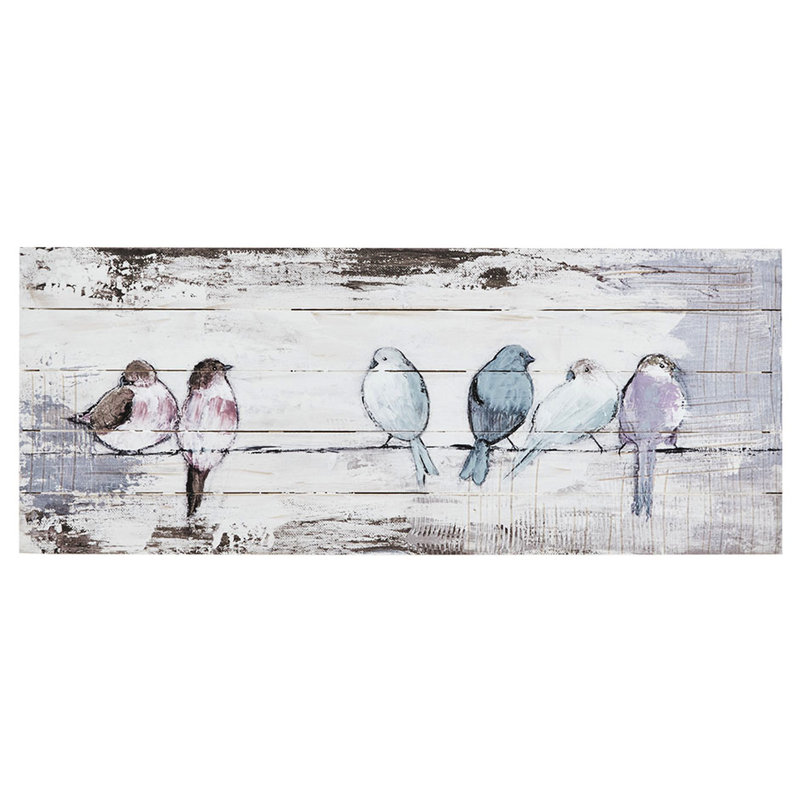30"W X 12"H 1.5"D Wood Plank Wall Decor, Hand Painted In Grey And White, Rustic Nobility, Summers' Design Art On Real Planks, White Perched Birds Design, Home 30"X12"X1.5", Artist Summers