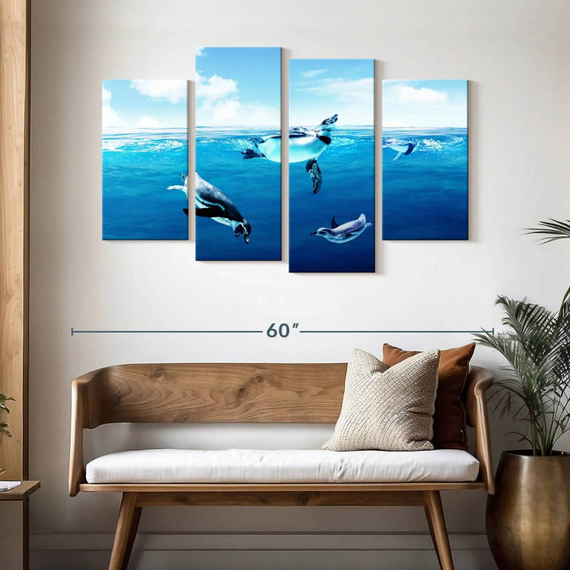 Pingouins bruns sous l'eau, H 32 po x l 52 po