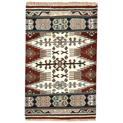 Tapis ivoire et bleu marine noué à la main de haute qualité