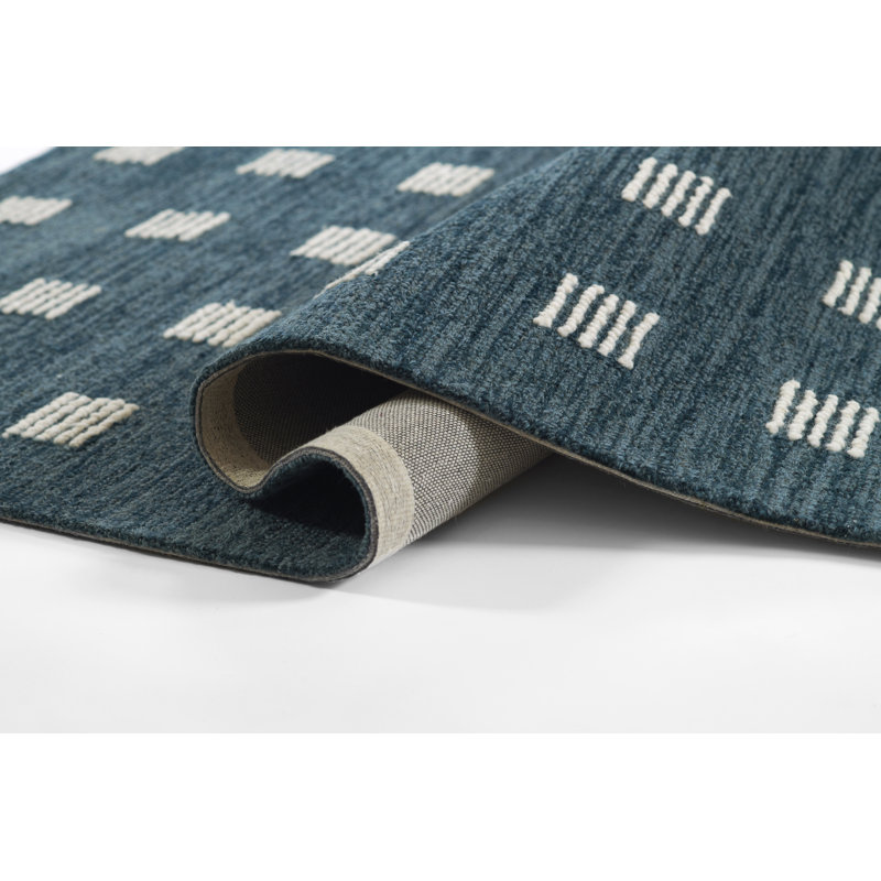 Hand Tufted Blue and White Wool Geometric Rug, 2' x 3'