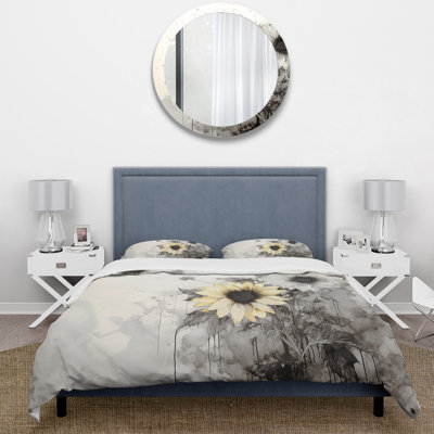 Ensemble de housse de couette Black and White Sunflowers Florescence I - Sunflowers