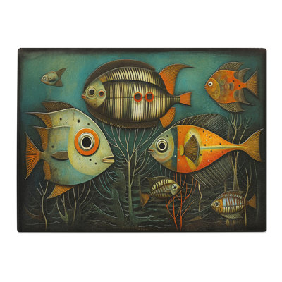 Fish Art Deco  Glass Chopping Board