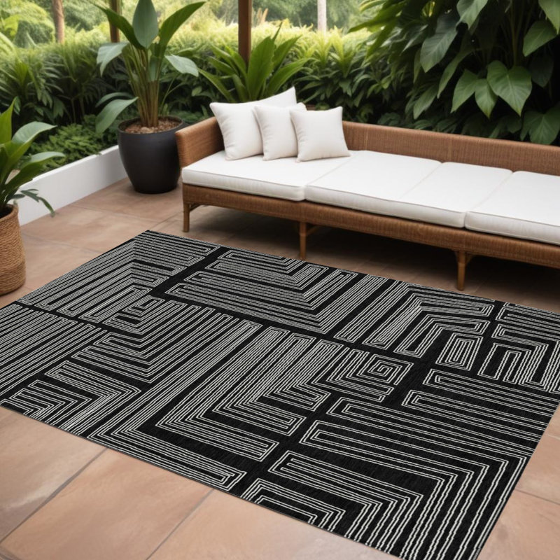 Tapis intérieur / extérieur noir lavable géométrique 10 pi x 14 pi