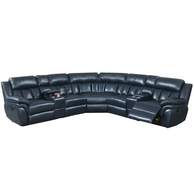 Faux Leather Reclining Curved Sectional Symmetrical
