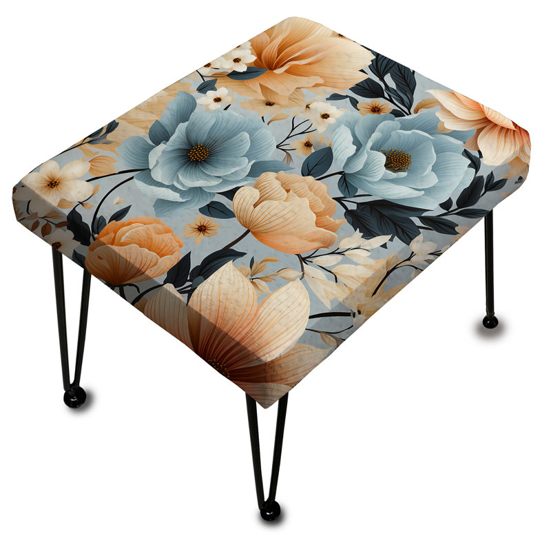 Motif floral bohème bleu et beige - Repose-pieds rectangulaire floral