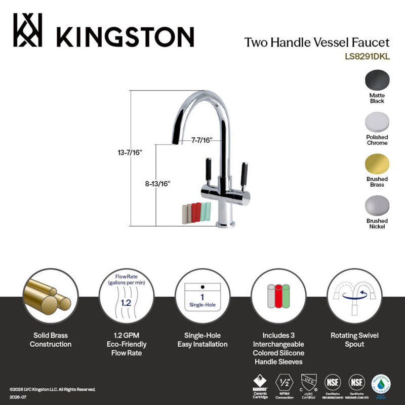 Robinet pour vasque à deux poignées à fixation sur comptoir à deux trous Kingston Brass Kaiser, Chrome poli