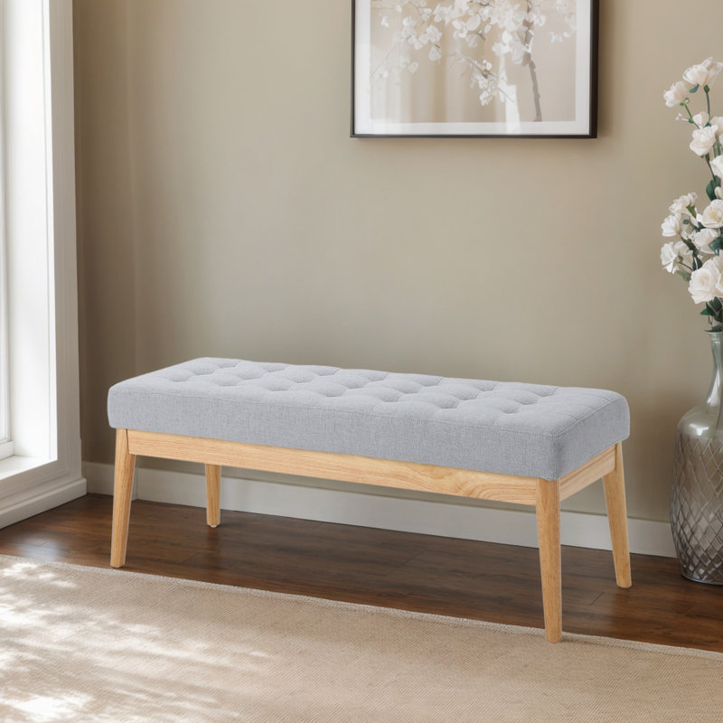 43.48" W Tufted Upholstered Bench, Light Gray