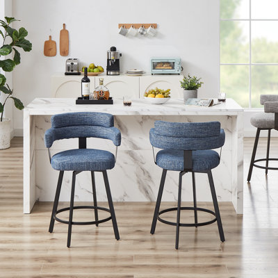 Kassy Swivel Full Back Linen Upholstered Metal Bar and Counter Stool 