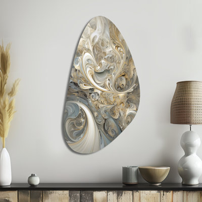 Tourbillon fractal en or rétro et blanc - Fractales d'automne : forme asymétrique en métal, fresque artistique