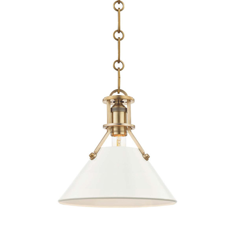 Luminaire suspendu Painted No.2 par Mark D. Sikes, H 9,25 po x l 9,5 po x P 9,5 po, Blanc cassé, Laiton vieilli