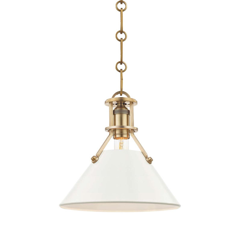 Painted No.2 Pendant by Mark D. Sikes, 9.25" H x 9.5" W x 9.5" D, Off-White, Aged Brass