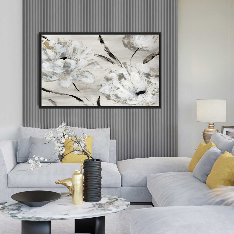 «Misty Morning Blooms», peinture sur toile à cadre flottant, H 21,5 po x l 33,5 po x P 2 po