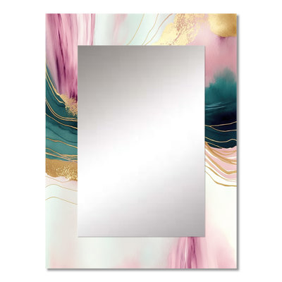 Abstract Geode Pink And Green Marble III - Marble Large Mirror, Modern Unique Wall Mirror Decor, Printed Metal Art