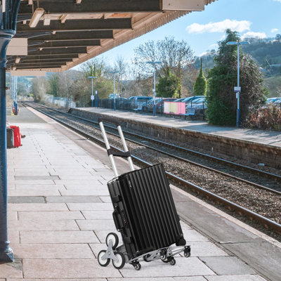 Stair Climbing Hand Truck Cart, Aluminum Folding Dolly Cart for Stairs, Heavy Duty Stair Climber Trolley with Telescoping Handle and 6 Rubber Wheels for Shopping Moving
