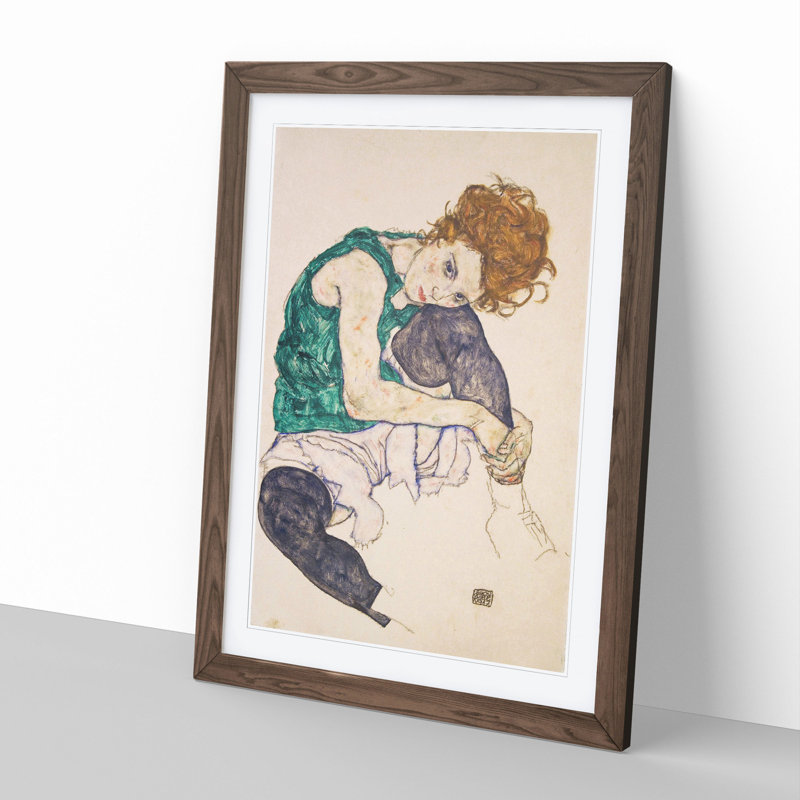 Seated Woman Vol.1 by Egon Schiele - Framed Print, 65cm H x 48cm W x 2cm D, Walnut Framed