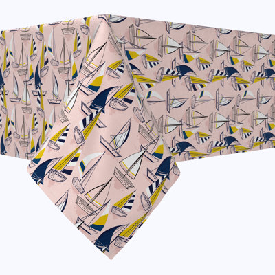Rectangular Tablecloth, 100% Cotton, 52X104", Sailboats Pink