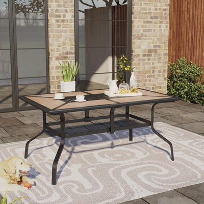 Rectangular Metal Outdoor Dining Table With Umbrella Hole , 152.4cm cm W 96.5cm cm D