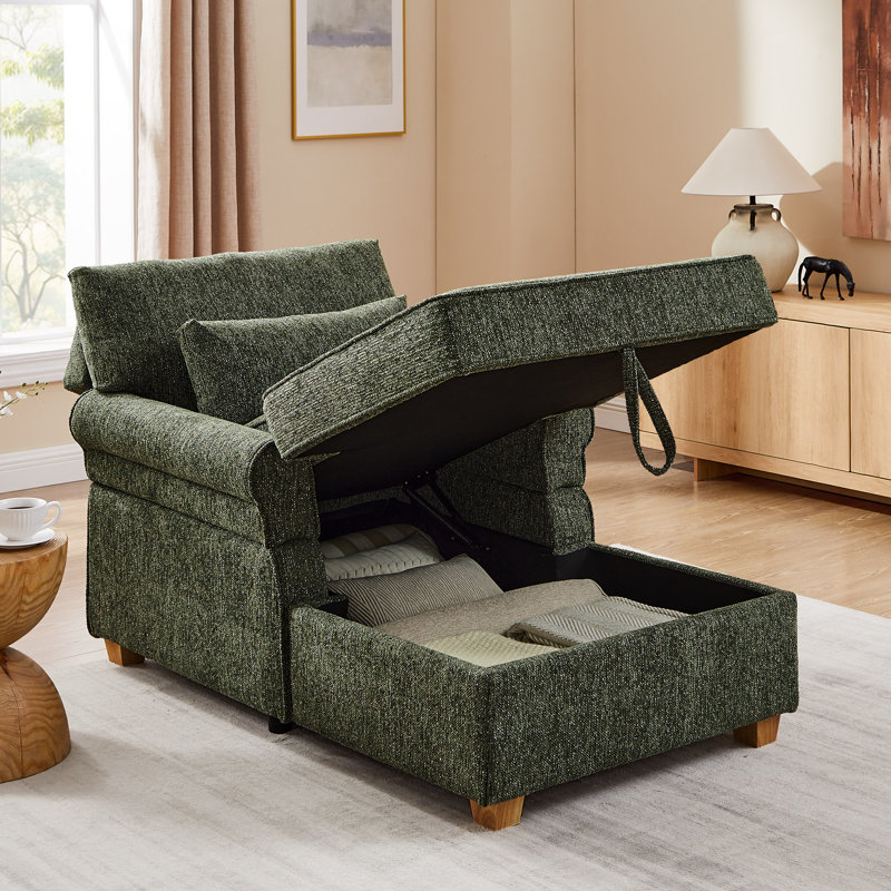 Chaise longue de rangement rembourrée de 37,4 po avec dossier réglable (ensemble de 2), Vert