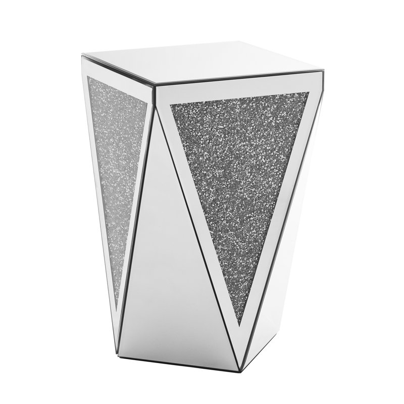 Table basse inversée triangulaire en miroir avec incrustations de diamants en cristal