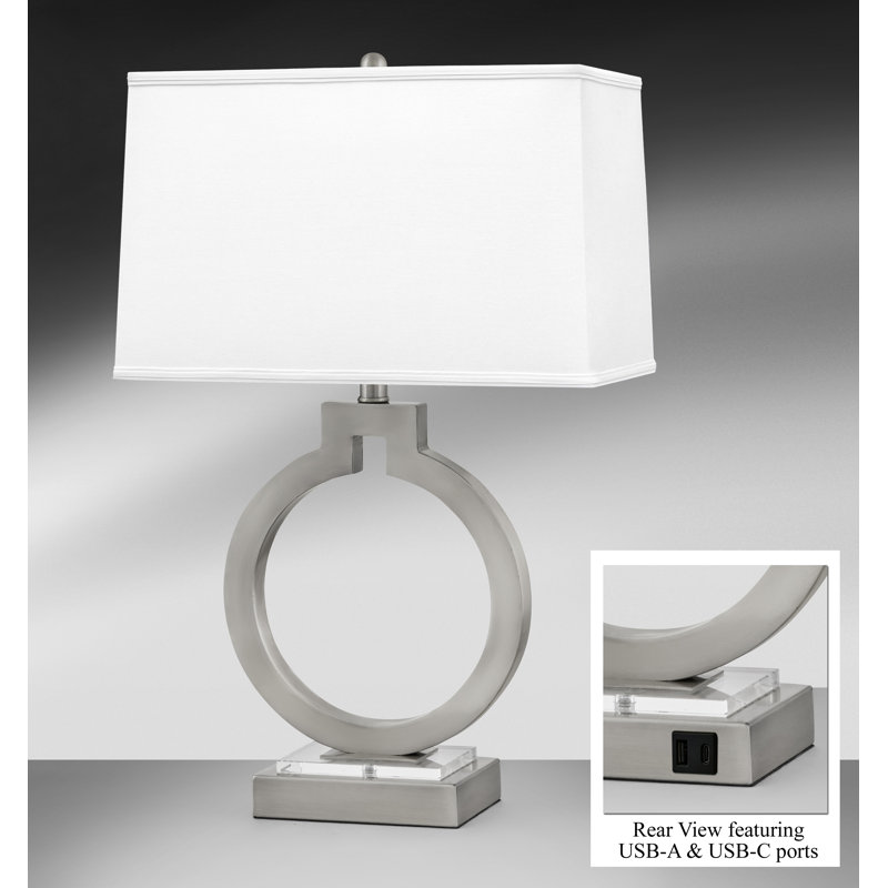 Chaive 28 inch Table Lamp with Touch Switch USB-A and USB-C Ports, Brushed Steel