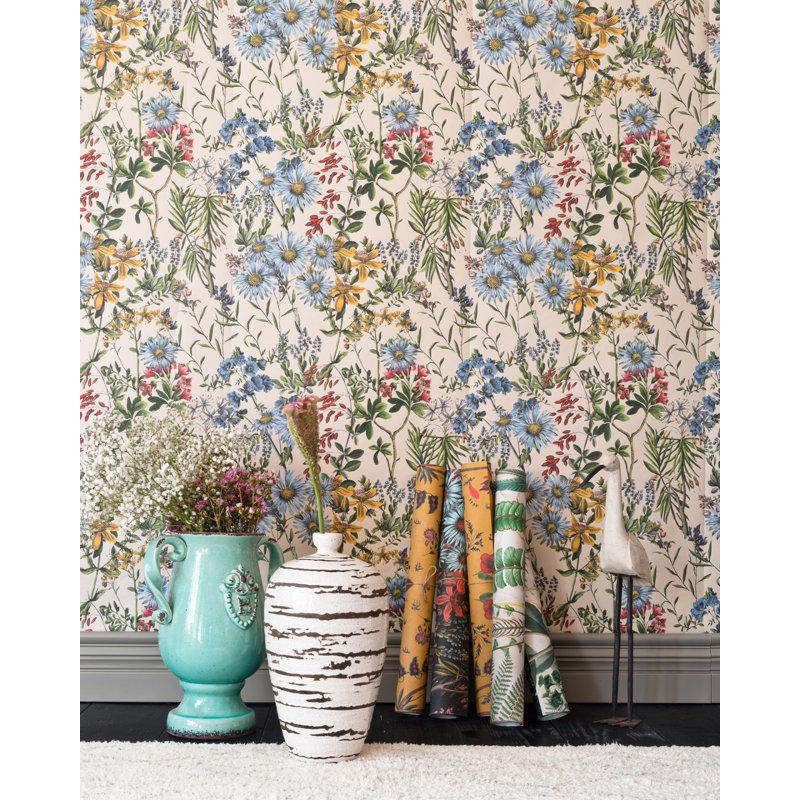 Hippie Spirit Floral Wallpaper Roll, Taupe/Green/Blue/Yellow