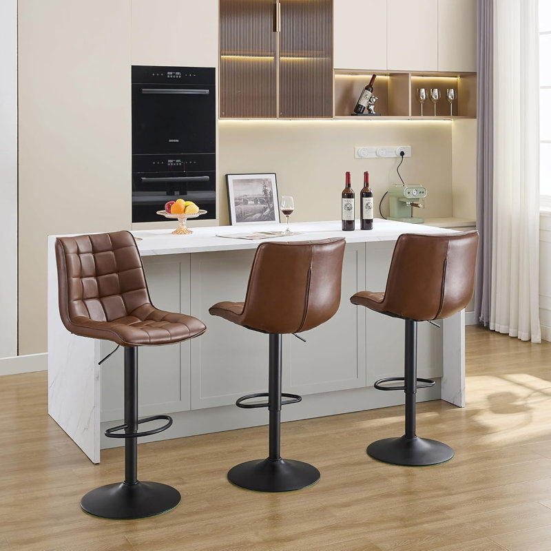 Tabouret de bar pivotant à hauteur réglable avec dossier pour îlot de cuisine, Brun, 3