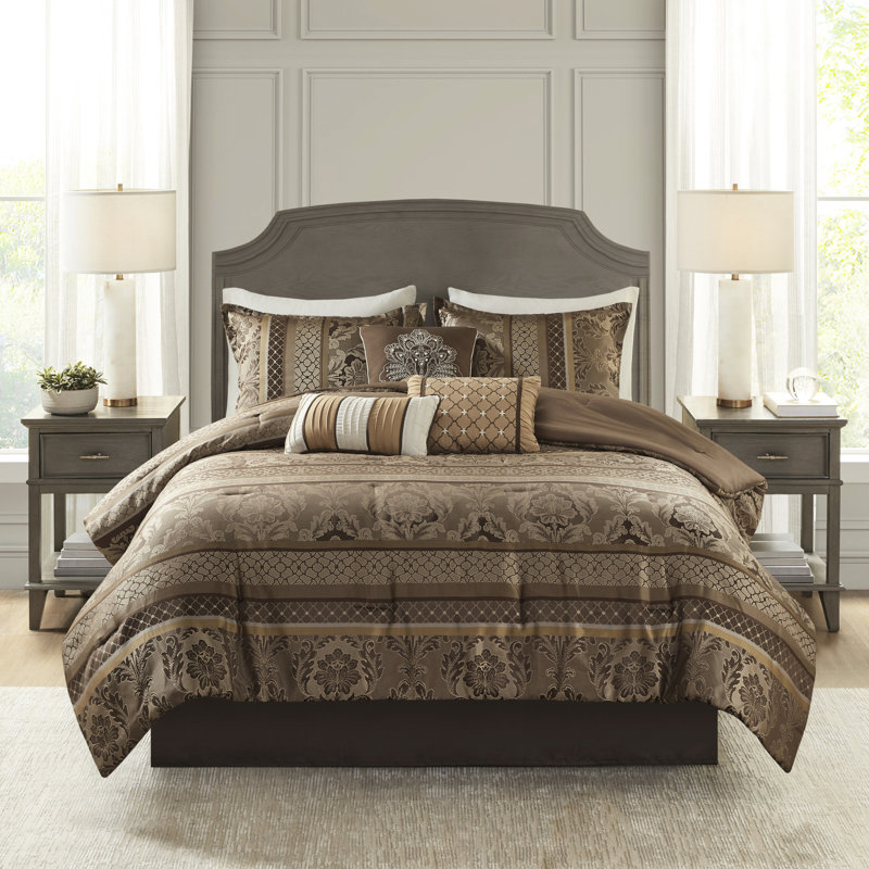 Édredon pour grand lit 7 pièces - brun / or, motifs, style intrigant, Édredon de grande taille et 6 pièces supplément