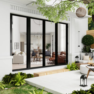 Porte patio pliante pliante en aluminium noir (3 + 1)