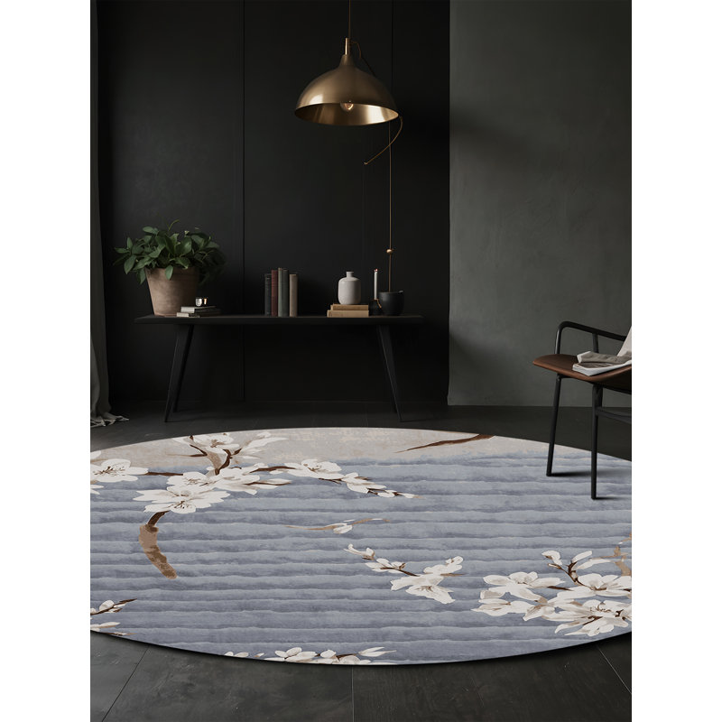 Machine Washable Gray Area Rug, Round 6'