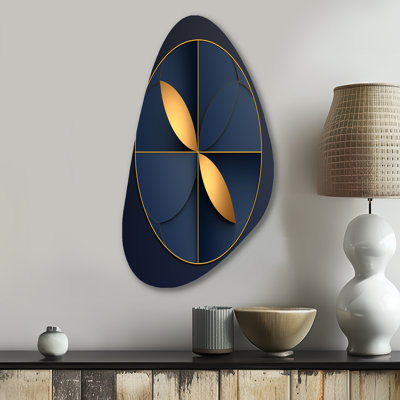 Sacramental Blue Minimal Sacred Geometry Seal III - Modern Geometric Fall Shape Assymterical Metal Wall Art
