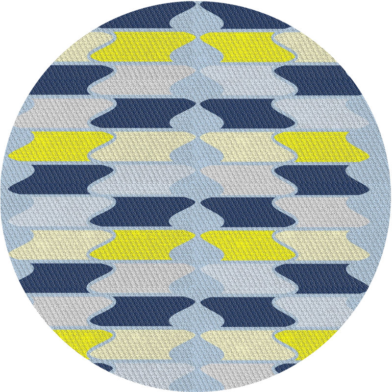 Tapis bleu/jaune à motifs, Rond 6 pi