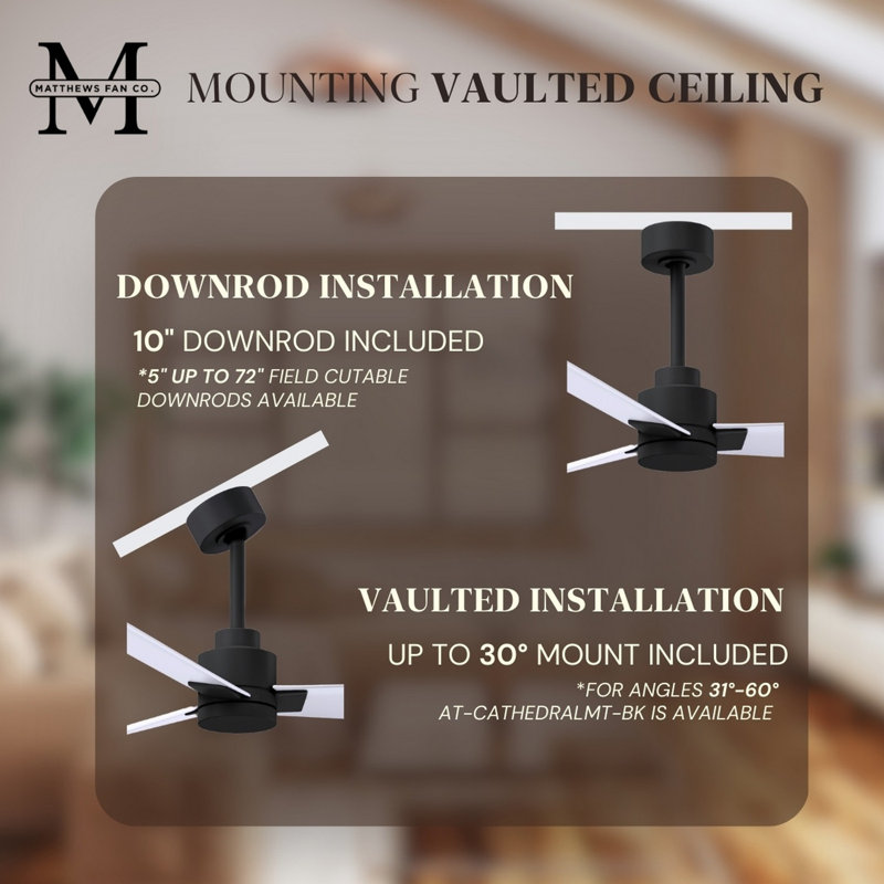 Alessandra Outdoor Downrod Ceiling Fan, Matte White, Matte Black