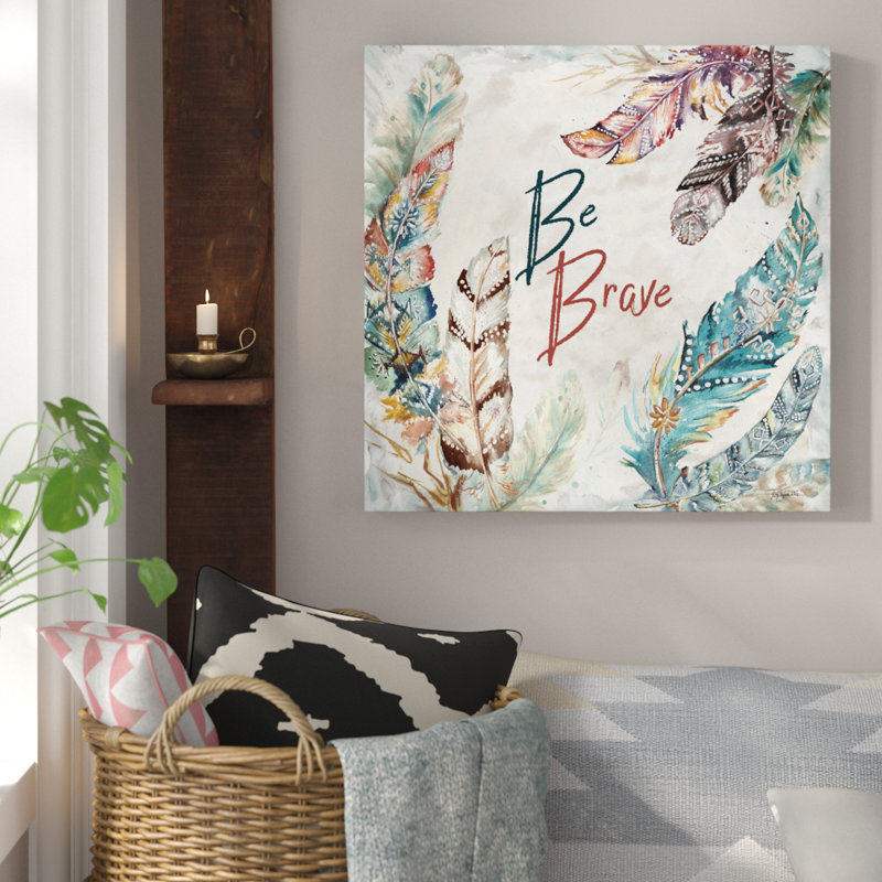 Tribal Feathers: Be Brave by Tre Sorelle Studios - Wrapped Canvas Painting, 30cm H x 30cm W x 4cm D