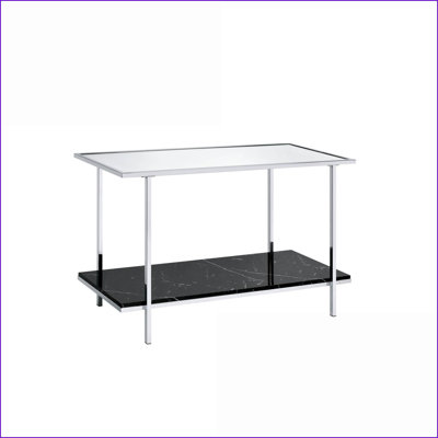 Mirrored Faux Marble Console Table with Chrome Frame – Brightens Space &amp; Stylish Storage for Entryway/Living Room