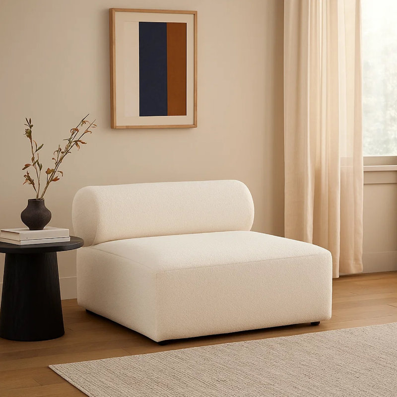 Fauteuil modulaire à dossier bas en velours brun clair Zey Zey, Tissu ivoire, H 28 po x l 41 po x P 40 po