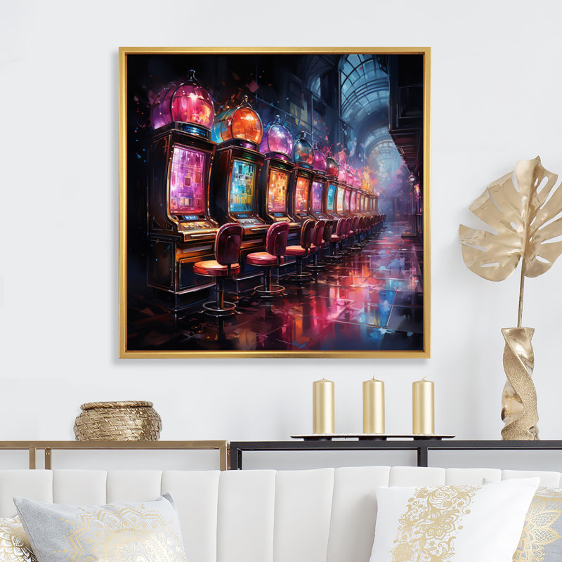 Machines à sous Casino Royale II sur toile, H 36 po x l 36 po x P 1,5 po, Cadre flottant doré
