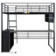 Lit mezzanine double en métal avec DEL, bureau et 4 tablettes de rangement