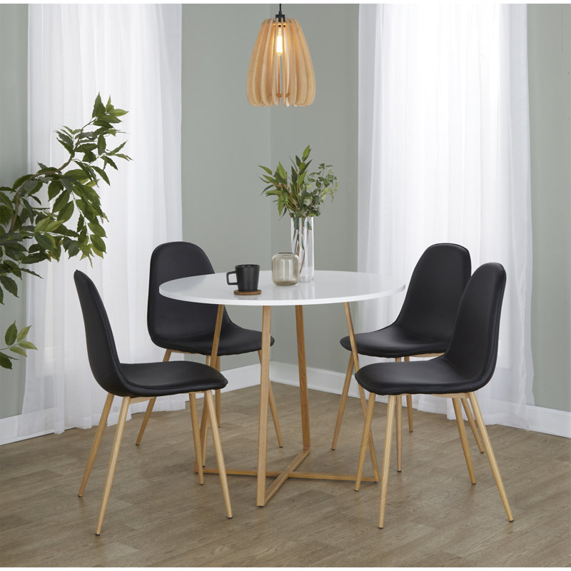 Table de salle à manger en bois naturel transfert et bois aggloméré blanc, Blanc/naturel