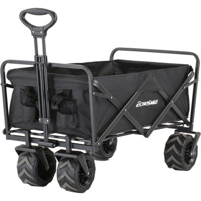 Heavy Duty 350 Lbs Capacity Collapsible Wagon, Outdoor Folding Camping Wagons, Grocery Portable Utility Cart, Adjustable Rolling Carts, All Terrain Sports Wagon With Big Wheels By Boahaus